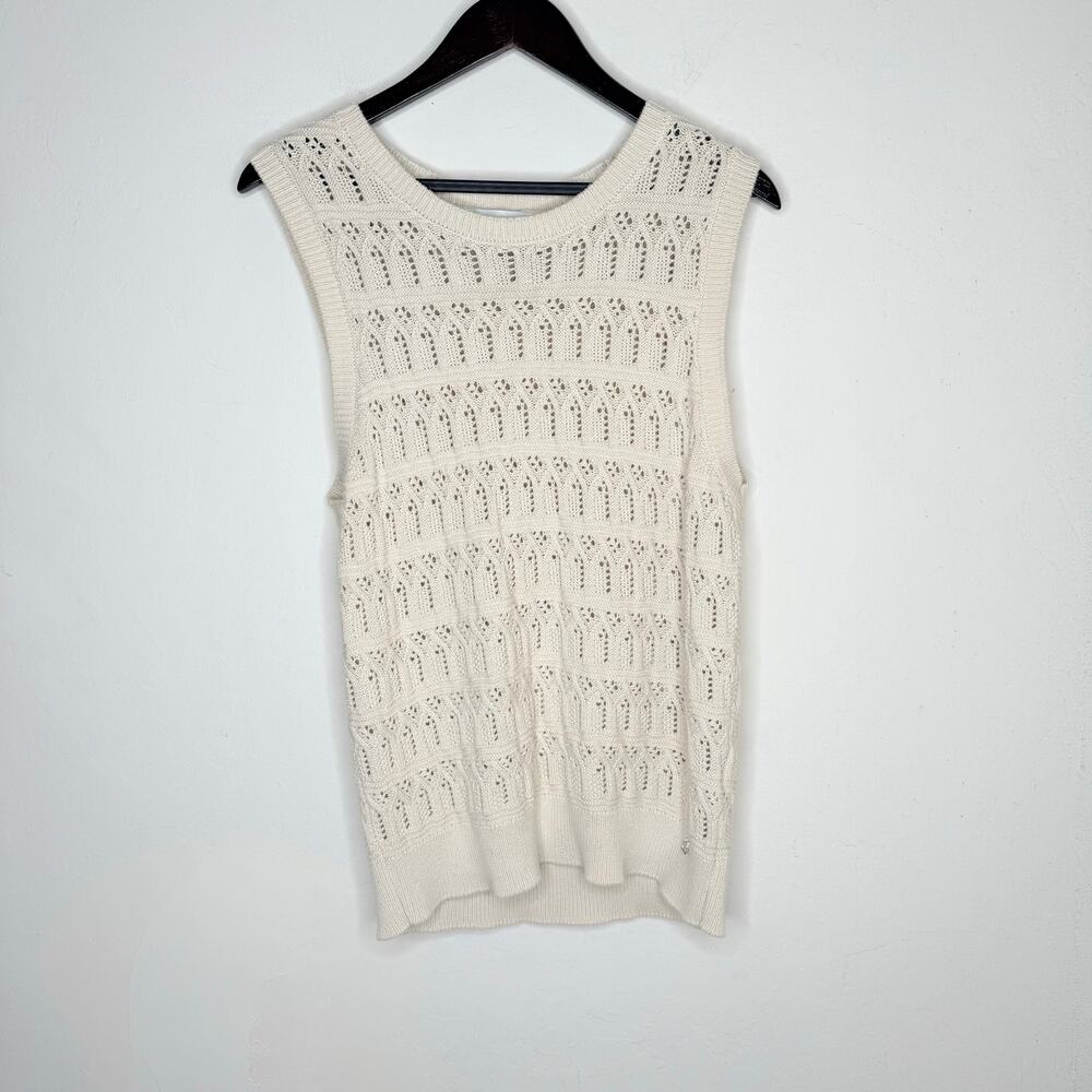 DKNY Jeans Top Womens XL Cream Crochet Knit Sleeveless Boho Summer Tank Boho